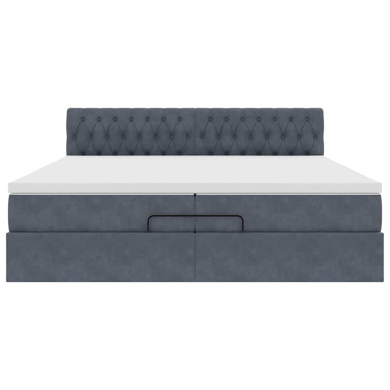 Casa si Gradina - Mobilier - Paturi si accesorii - Paturi - Cadru de pat otoman cu saltea gri inchis 200x200 cm catifea, model design cu nasturi - Infinity.ro