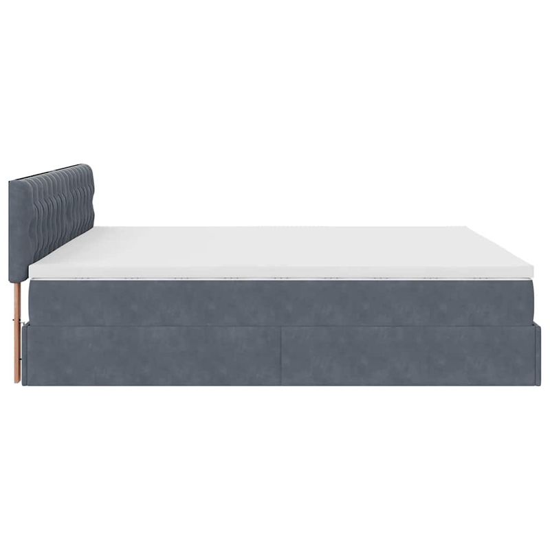Casa si Gradina - Mobilier - Paturi si accesorii - Paturi - Cadru de pat otoman cu saltea gri inchis 200x200 cm catifea, model design cu nasturi - Infinity.ro