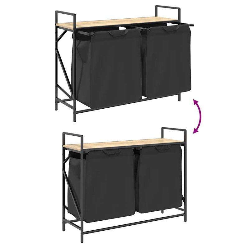 Casa si Gradina - Sanitare - Suporturi si accesorii baie - Accesorii baie - Cos de rufe 2 compartimente cu raft stejar sonoma - Infinity.ro