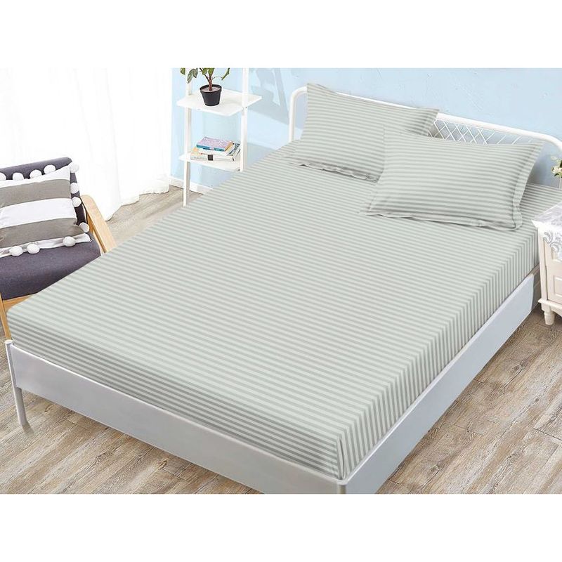 Casa si Gradina/Textile si covoare/Lenjerii de pat/Cearceafuri de pat - Husa de pat si 2 fete de perna, cu elastic, Sonia-Home, Damasc, 2 persoane, Uni, 180x200cm, Gri Deschis - Infinity.ro