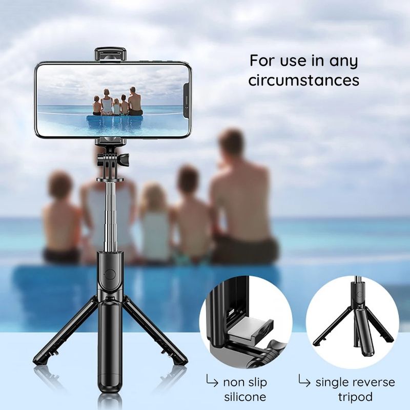 Laptop, Telefoane si Tablete - Telefoane mobile si accesorii - Accesorii Telefoane - Selfie stick-uri - Selfie Stick Stabil cu Telecomanda, 68cm - Techsuit (S03) - Negru - Infinity.ro