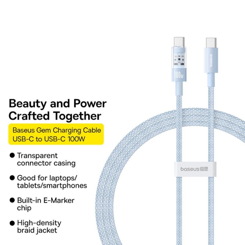 Laptop, Telefoane si Tablete - Telefoane mobile si accesorii - Accesorii Telefoane - Cabluri si adaptoare telefoane - Cablu USB-C la Type-C, Super Fast Charging 100W, 2m - Baseus Gem (P10373000311-01) - Albastru - Infinity.ro