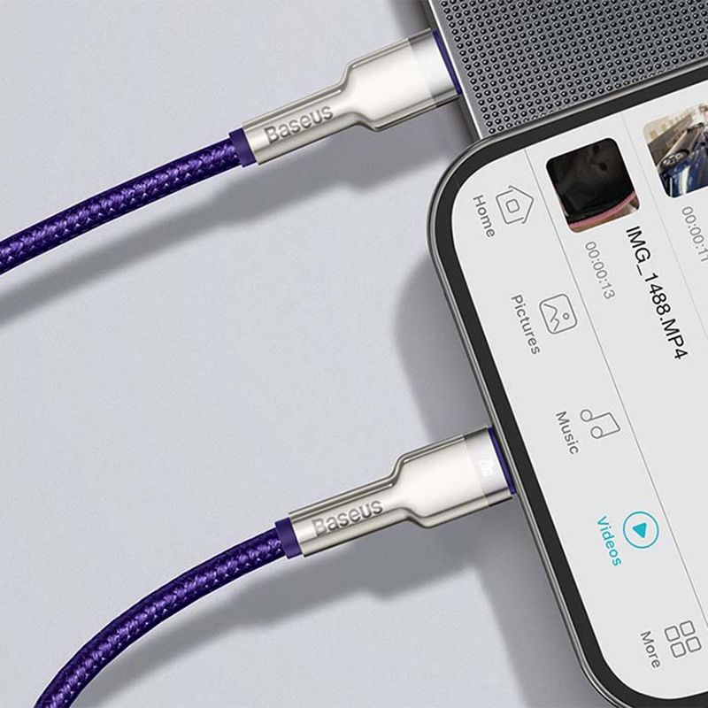 Laptop, Telefoane si Tablete - Telefoane mobile si accesorii - Accesorii Telefoane - Cabluri si adaptoare telefoane - Cablu Type-C to Lightning, Fast Charging PD20W, 480Mbps, 2.4A, 1m - Baseus Cafule Series Metal (CATLJK-A05) - Mov - Infinity.ro