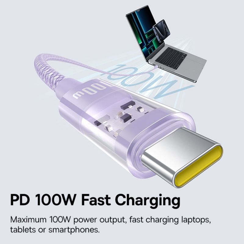Laptop, Telefoane si Tablete - Telefoane mobile si accesorii - Accesorii Telefoane - Cabluri si adaptoare telefoane - Cablu USB-C la Type-C, Super Fast Charging 100W, 1m - Baseus Gem (P10373000511-00) - Mov - Infinity.ro
