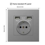 Casa si Gradina - Electrice - Prize - Priza de Perete cu 2 Porturi USB Techstar® TS-PC, 110-250V, 16A, Ignifuga, 86x86mm, Gri - Infinity.ro