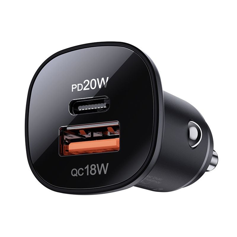Laptop, Telefoane si Tablete - Telefoane mobile si accesorii - Accesorii Telefoane - Incarcatoare telefoane - Incarcator Auto Type-C, USB, 38W, Dual-Port, Fast Charging, Lumina LED - Acefast (B1) - Negru - Infinity.ro