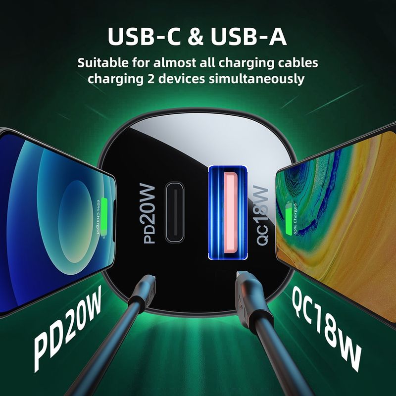 Laptop, Telefoane si Tablete - Telefoane mobile si accesorii - Accesorii Telefoane - Incarcatoare telefoane - Incarcator Auto Type-C, USB, 38W, Dual-Port, Fast Charging, Lumina LED - Acefast (B1) - Negru - Infinity.ro