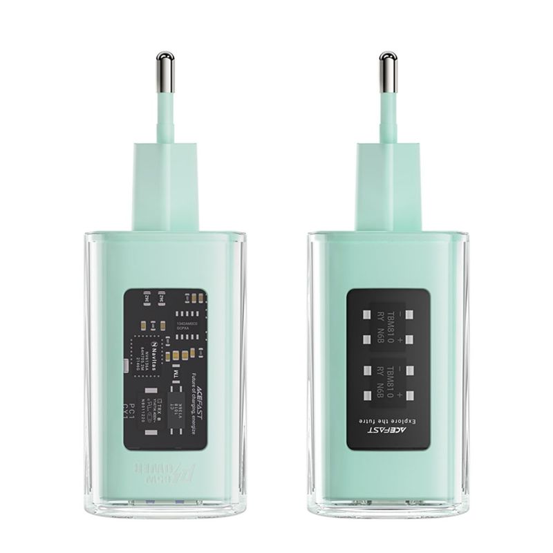 Laptop, Telefoane si Tablete - Telefoane mobile si accesorii - Accesorii Telefoane - Incarcatoare telefoane - Acumulator pentru Priza, 2 X USB-C, USB, GaN, PD65W - Acesfast (A45) - Mountain mist - Infinity.ro