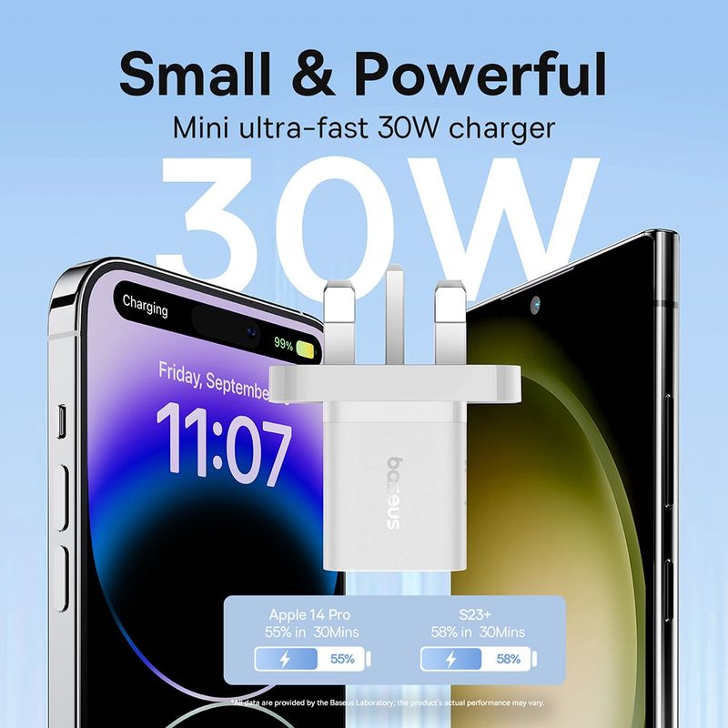 Laptop, Telefoane si Tablete - Telefoane mobile si accesorii - Accesorii Telefoane - Incarcatoare telefoane - Incarcator UK Type-C, 30W - Baseus GaN5 (P10110906213-00) - Alb - Infinity.ro