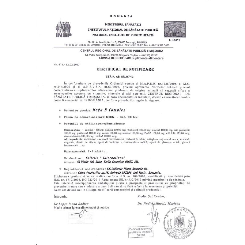 Ingrijire personala si Cosmetice - Sanatate si wellness - Suplimente alimentare - Vitamine si minerale - Mega B Complex Megadoza de Vitamine B pentru Cresterea Rezistentei la Stres (100 tablete) - Calivita - Infinity.ro