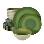 Casa si Gradina - Bucatarie si vesela - Vesela si tacamuri - Farfurii si boluri - Set farfurii 18 piese, pentru 6 persoane, Kiwi, Cesiro, Alb Ivoire lucios cu verde - Infinity.ro