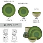 Casa si Gradina - Bucatarie si vesela - Vesela si tacamuri - Farfurii si boluri - Set farfurii 18 piese, pentru 6 persoane, Kiwi, Cesiro, Alb Ivoire lucios cu verde - Infinity.ro