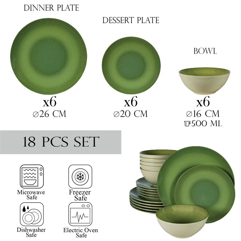 Casa si Gradina - Bucatarie si vesela - Vesela si tacamuri - Farfurii si boluri - Set farfurii 18 piese, pentru 6 persoane, Kiwi, Cesiro, Alb Ivoire lucios cu verde - Infinity.ro