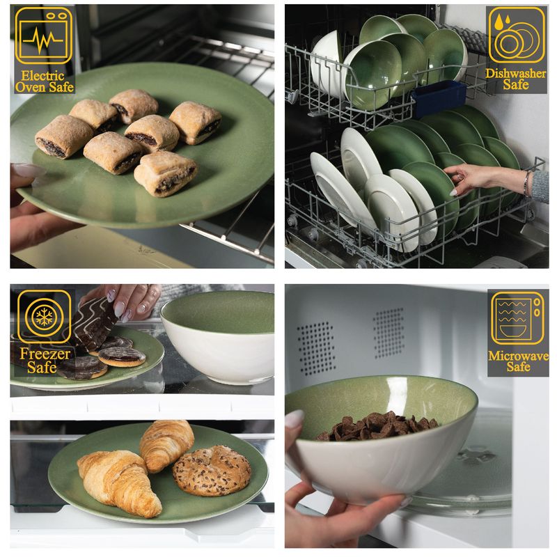 Casa si Gradina - Bucatarie si vesela - Vesela si tacamuri - Farfurii si boluri - Set farfurii 18 piese, pentru 6 persoane, Kiwi, Cesiro, Alb Ivoire lucios cu verde - Infinity.ro