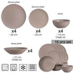 Casa si Gradina - Bucatarie si vesela - Vesela si tacamuri - Farfurii si boluri - Set farfurii 16 piese, pentru 4 persoane, Latte, Cesiro, Crem Lucios - Infinity.ro