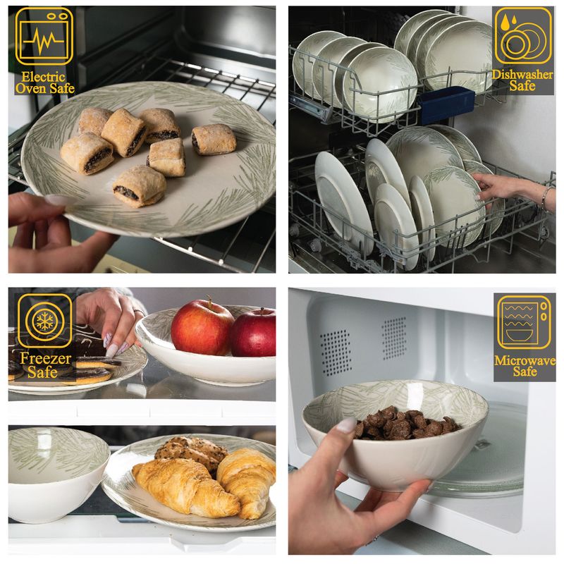 Casa si Gradina - Bucatarie si vesela - Vesela si tacamuri - Farfurii si boluri - Set farfurii 18 piese, pentru 6 persoane, Silver Fir, Cesiro, Alb Ivoire lucios cu gri - Infinity.ro