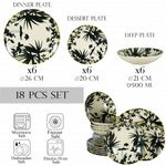 Casa si Gradina - Bucatarie si vesela - Vesela si tacamuri - Farfurii si boluri - Set farfurii 18 piese, pentru 6 persoane, Hawaii, Cesiro, Alb ivoire cu frunze negre - Infinity.ro