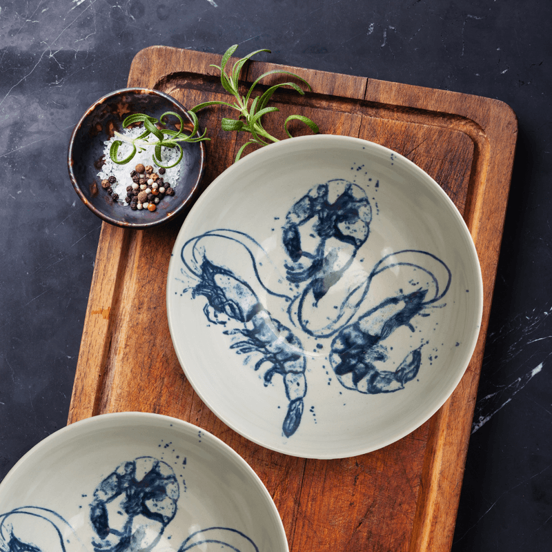 Casa si Gradina - Bucatarie si vesela - Vesela si tacamuri - Farfurii si boluri - Set farfurii 16 piese, pentru 4 persoane, Albastru Marin, Cesiro, Alb cu creveti - Infinity.ro