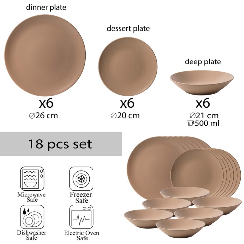 Casa si Gradina - Bucatarie si vesela - Vesela si tacamuri - Farfurii si boluri - Set farfurii 18 piese, pentru 6 persoane, Latte, Cesiro, Crem Mat - Infinity.ro