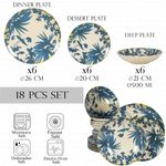 Casa si Gradina - Bucatarie si vesela - Vesela si tacamuri - Farfurii si boluri - Set farfurii 18 piese, pentru 6 persoane, Hawaii, Cesiro, Alb ivoire cu frunze albastru inchis - Infinity.ro