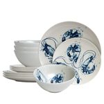 Casa si Gradina - Bucatarie si vesela - Vesela si tacamuri - Farfurii si boluri - Set farfurii 12 piese, pentru 4 persoane, Alastru Marin, Cesiro, Alb cu model creveti - Infinity.ro
