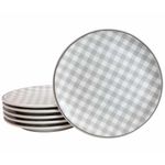 Casa si Gradina - Bucatarie si vesela - Vesela si tacamuri - Farfurii si boluri - Set 6 farfurii desert Alb Pur decorat cu model carouri gri - Infinity.ro