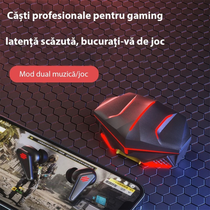 PC, gaming si accesorii - Gaming - Accesorii gaming - Controlere, Volane si Casti gaming - Casti Bluetooth pentru Gaming Techstar® K98, Bluetooth 5.0, Microfon, Control prin atingere, Indicator LED, Rezistente - Infinity.ro