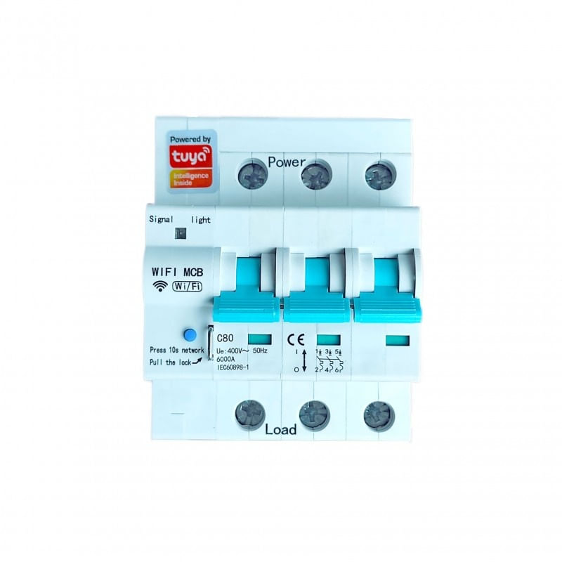 Casa si Gradina - Electrice - Distributie electrica si comanda - Sigurante - Siguranta Automata Inteligenta Techstar® WiFi, Tuya/Smartlife, 3 Poli, 3P+N, Trifazat, 80A, Compatibila Google Home - Infinity.ro