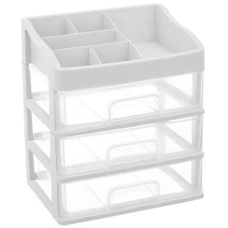 Ingrijire personala si Cosmetice - Machiaj - Portfarduri si genti cosmetice - Organizator pentru cosmetice, 3 sertare, 6 compartimente, plastic, alb/transparent - Infinity.ro
