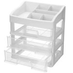 Ingrijire personala si Cosmetice - Machiaj - Portfarduri si genti cosmetice - Organizator pentru cosmetice, 3 sertare, 6 compartimente, plastic, alb/transparent - Infinity.ro