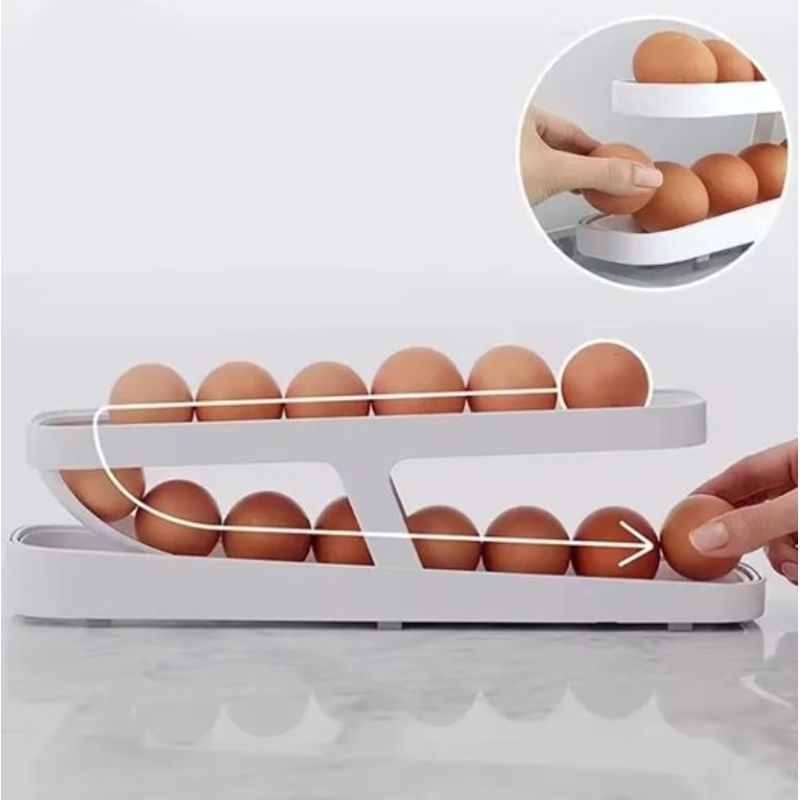 Casa si Gradina - Mobilier - Organizare si depozitare - Cutii depozitare - Suport etajat pentru oua, capacitate 12-14 oua, plastic, alb - Infinity.ro
