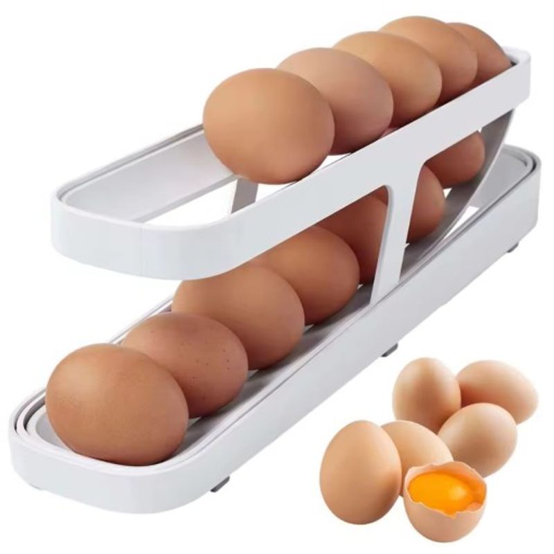 Casa si Gradina - Mobilier - Organizare si depozitare - Cutii depozitare - Suport etajat pentru oua, capacitate 12-14 oua, plastic, alb - Infinity.ro