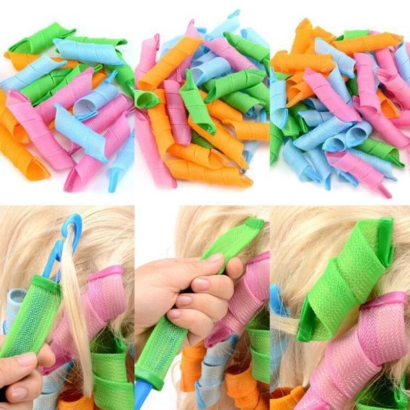 Ingrijire personala si Cosmetice - Aparate & accesorii ingrijire personala - Hair styling - Bigudiuri - Set 18 bigudiuri spiralate, 2 carlige par, flexibile, multicolor - Infinity.ro