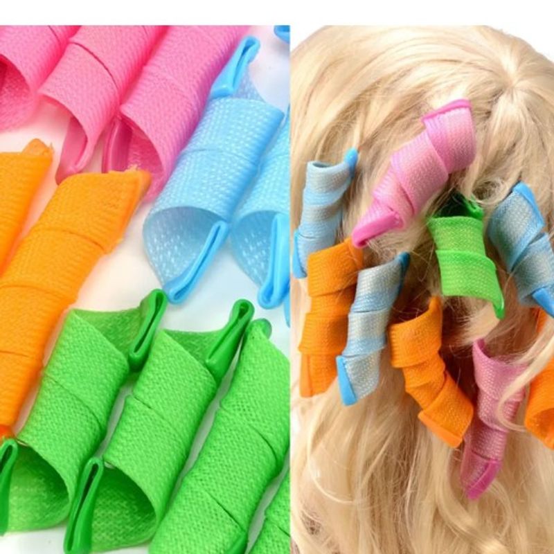 Ingrijire personala si Cosmetice - Aparate & accesorii ingrijire personala - Hair styling - Bigudiuri - Set 18 bigudiuri spiralate, 2 carlige par, flexibile, multicolor - Infinity.ro
