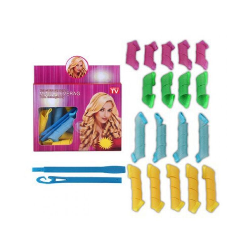Ingrijire personala si Cosmetice - Aparate & accesorii ingrijire personala - Hair styling - Bigudiuri - Set 18 bigudiuri spiralate, 2 carlige par, flexibile, multicolor - Infinity.ro