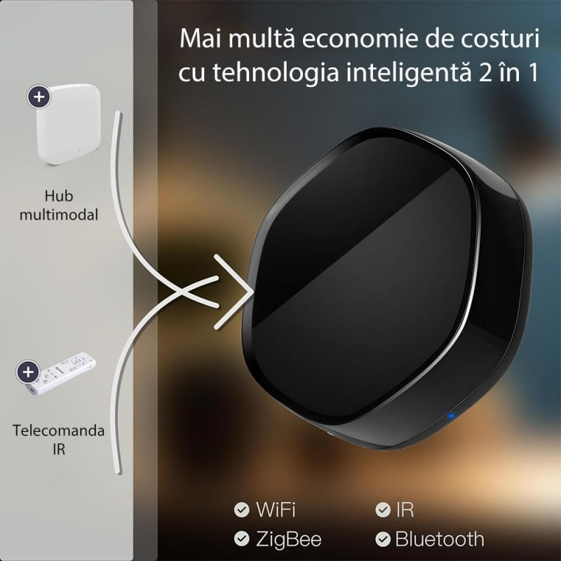 Casa si Gradina - Electrice - Smart Home - Control acces si accesorii - Hub inteligent si telecomanda IR inteligenta 2 in 1 Techstar®, WiFi 2.4G, 5V-1A, compatibil Tuya, SmartLife, Alexa - Infinity.ro