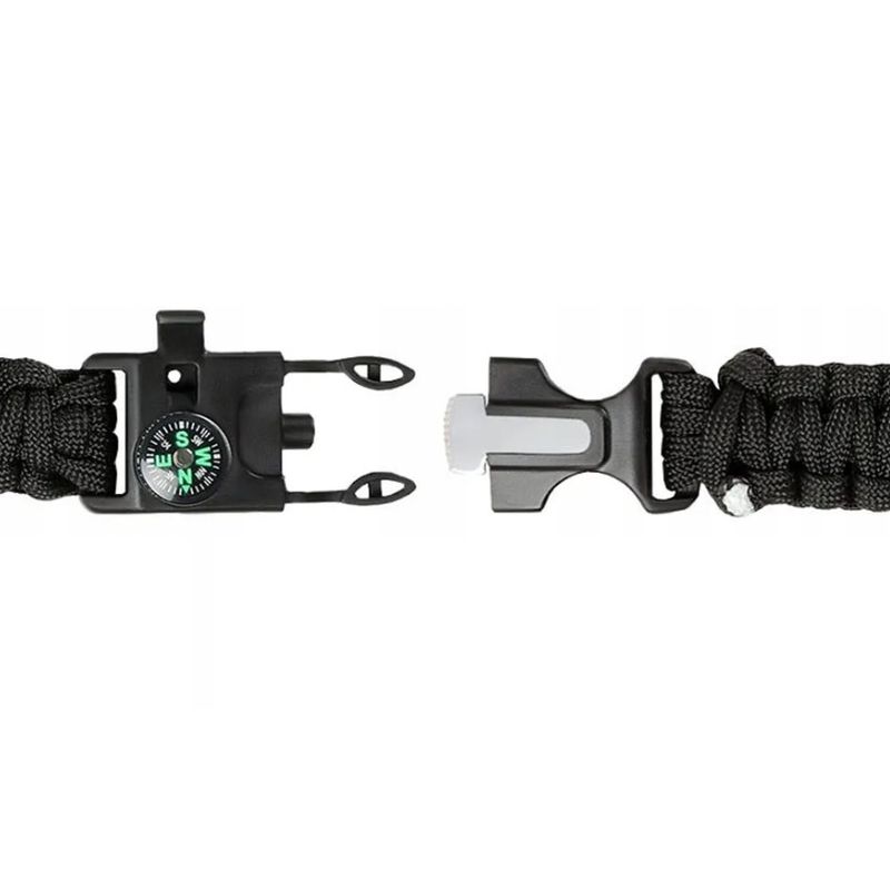 Sport si Outdoor - Camping - Accesorii camping si drumetii - Bratara cu catarama pentru supravietuire 5 in 1, 26 x 2.5 cm, negru - Infinity.ro