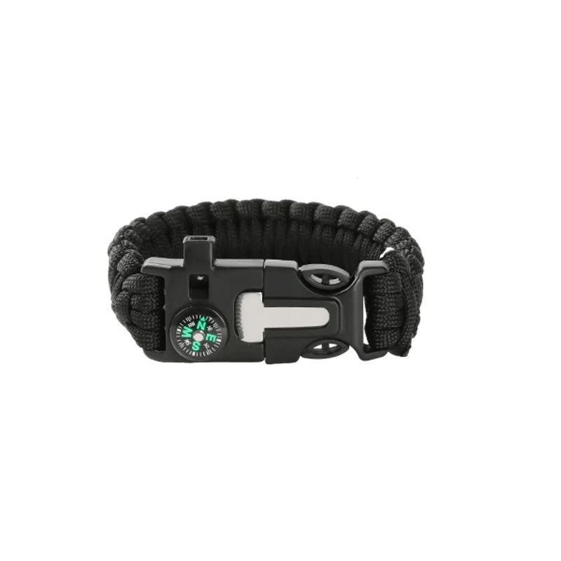 Sport si Outdoor - Camping - Accesorii camping si drumetii - Bratara cu catarama pentru supravietuire 5 in 1, 26 x 2.5 cm, negru - Infinity.ro