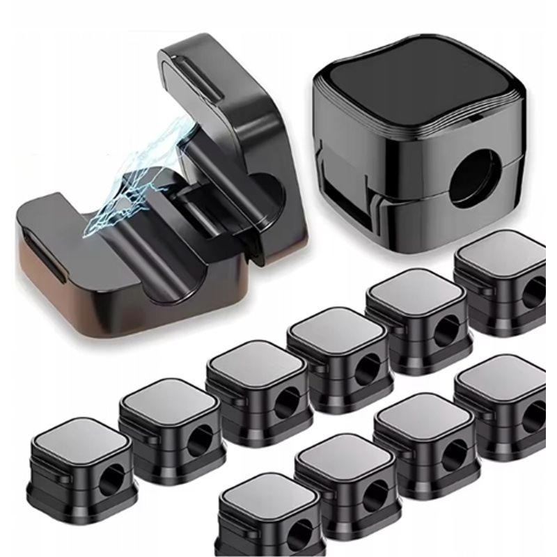 PC, gaming si accesorii - Retelistica - Cabluri si accesorii - Set 10 organizatoare de cablu autoadezive, inchidere magnetica, ABS-PC, negru - Infinity.ro