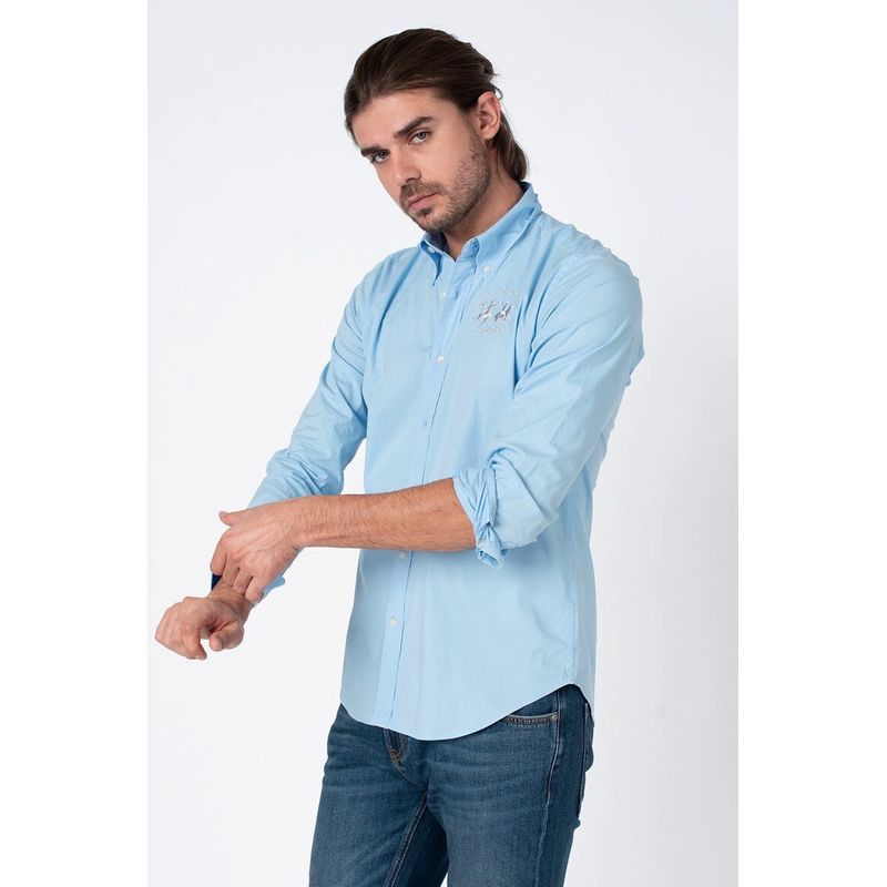 Fashion, accesorii si bijuterii - Barbati - Imbracaminte - Camasi barbati - Camasa La Martina regular fit cu logo brodat CCMC01, XL INTL, Albastru - Infinity.ro
