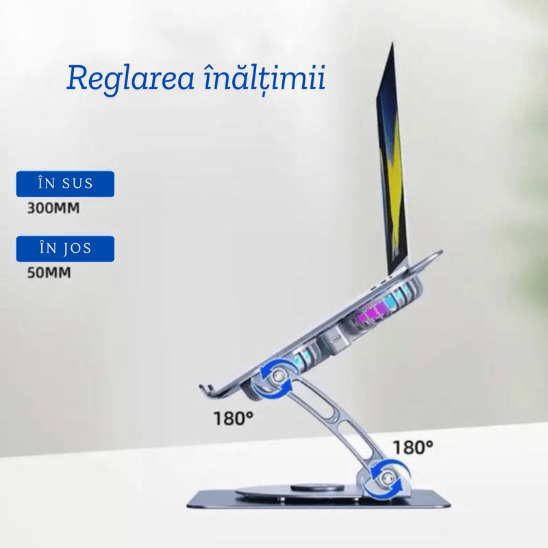 Laptop, Telefoane si Tablete - Laptopuri si accesorii - Accesorii Laptop - Standuri/Coolere notebook - Cooler Laptop, Adsinio, Rotativ 360°, Pliabil, Inaltime Reglabila, Lumina Ambientala, Cablu de Conectare, gri spatial - Infinity.ro