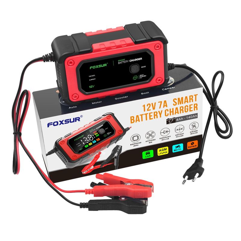 Auto si Moto - Reparatii si depanare - Redresoare - Redresor Auto Digital FOXSUR 12V 7A cu Ecran LED, Incarcare Baterii Auto si Moto 4Ah-140Ah, Functie de Reparatie prin - Infinity.ro
