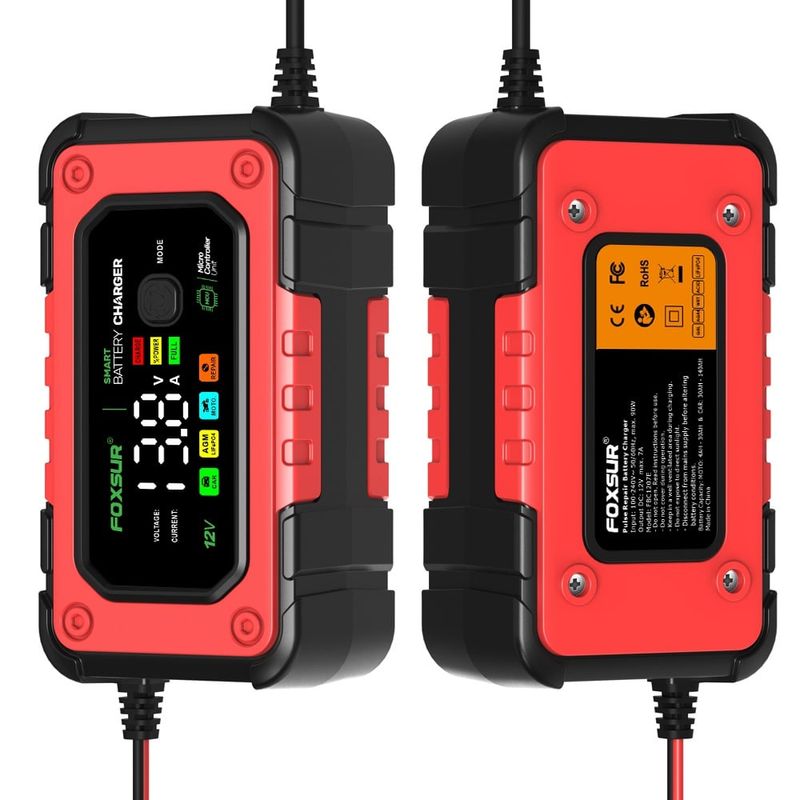 Auto si Moto - Reparatii si depanare - Redresoare - Redresor Auto Digital FOXSUR 12V 7A cu Ecran LED, Incarcare Baterii Auto si Moto 4Ah-140Ah, Functie de Reparatie prin - Infinity.ro