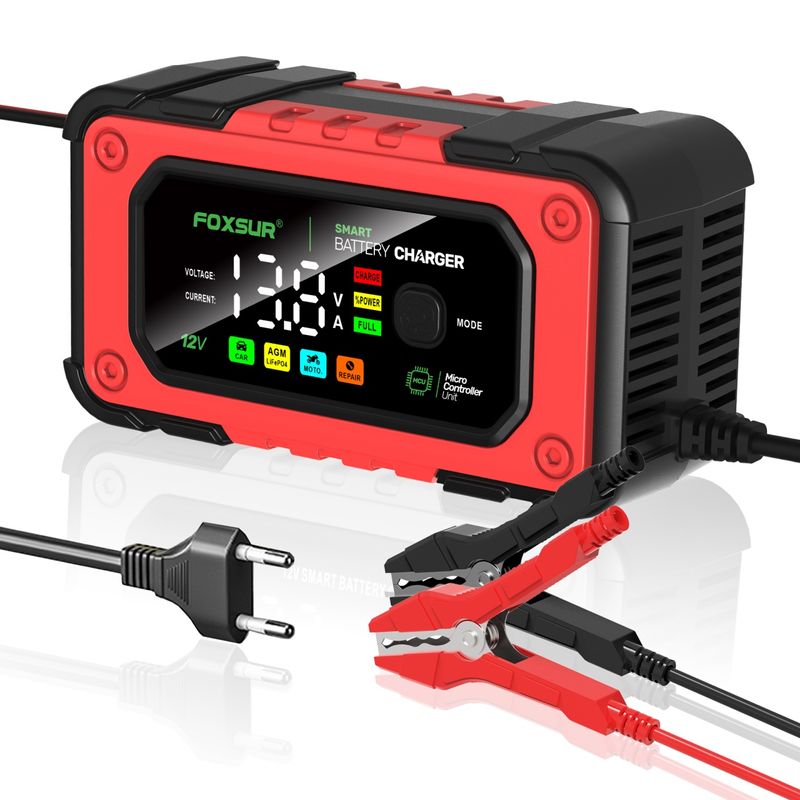 Auto si Moto - Reparatii si depanare - Redresoare - Redresor Auto Digital FOXSUR 12V 7A cu Ecran LED, Incarcare Baterii Auto si Moto 4Ah-140Ah, Functie de Reparatie prin - Infinity.ro