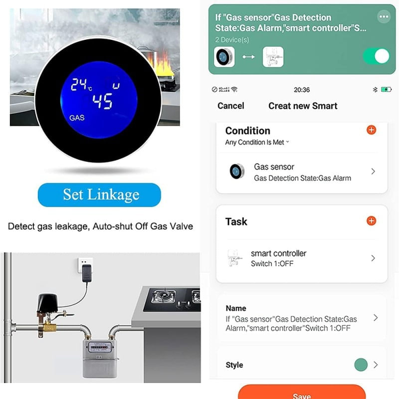 Casa si Gradina - Electrice - Smart Home - Alarme si accesorii - Detector de scurgeri de gaz si alarma de incendiu Techstar®, Wi-Fi, 150mA, Afisaj LCD, Control APP Tuya, Notificari - Infinity.ro
