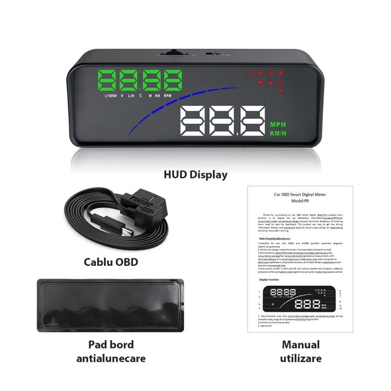 Auto si Moto - Electronice auto - Accesorii electronice auto - Proiector informatii de bord pe parbriz, Head Up Display Techstar® OBD II, P 9, display 3,6 inch, viteza vehiculului - Infinity.ro