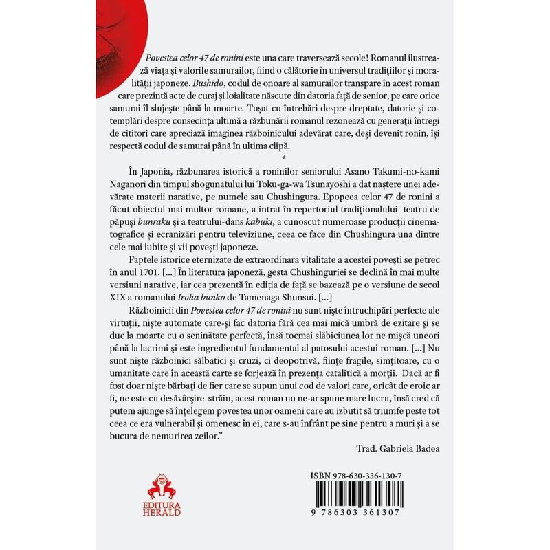 Carti si Birotica - Carti - Beletristica - Povestea celor 47 de ronini - Editura Herald - Infinity.ro