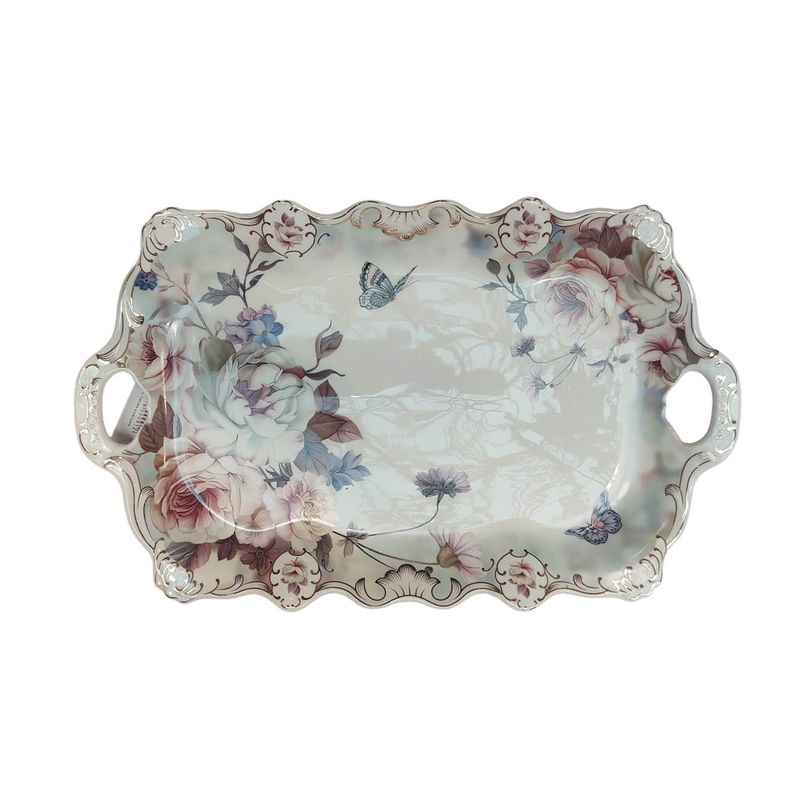 Casa si Gradina - Bucatarie si vesela - Vesela si tacamuri - Platouri de bucatarie - Fructiera platou cu flori, Roz, 42 cm, MK110 - Infinity.ro