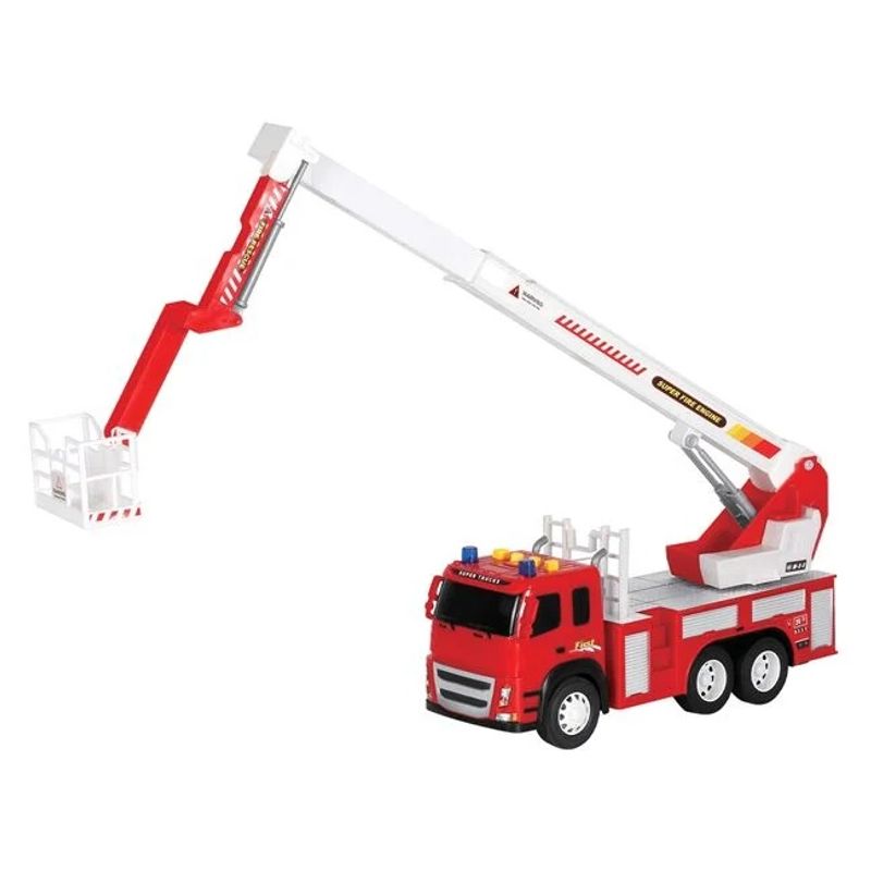 Jucarii, Copii si Bebe - Jucarii si jocuri - Vehicule si jucarii cu telecomanda - Utilaje constructie de jucarie - Vehicul de pompieri cu scara, cu sunet si lumini, macara extensibila, 38x12.5x23cm, rosu - Infinity.ro