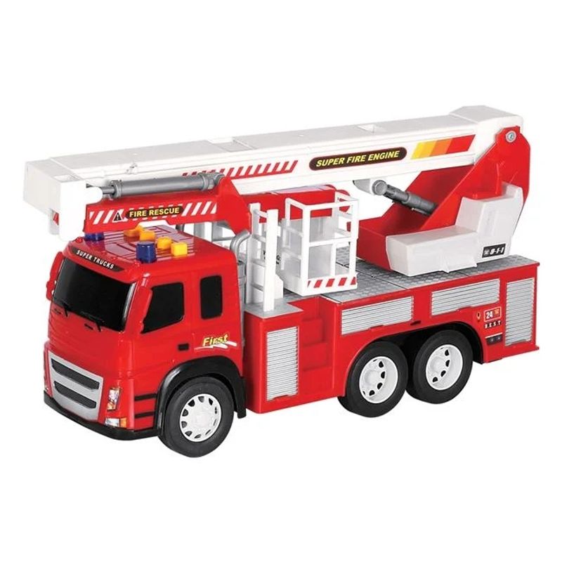 Jucarii, Copii si Bebe - Jucarii si jocuri - Vehicule si jucarii cu telecomanda - Utilaje constructie de jucarie - Vehicul de pompieri cu scara, cu sunet si lumini, macara extensibila, 38x12.5x23cm, rosu - Infinity.ro
